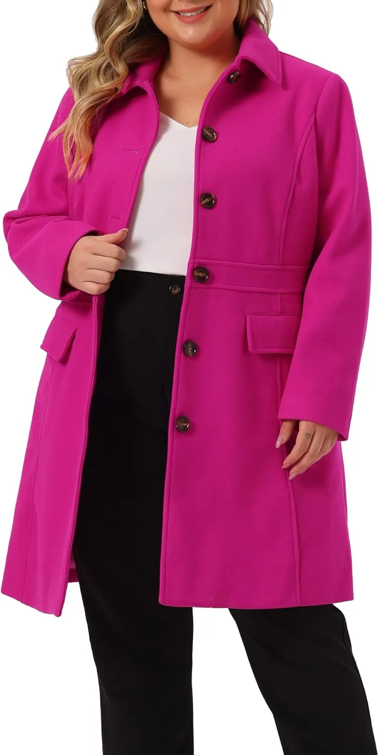 Agnes Orinda Plus Size Coat for Women Peter Pan Collar Single Breasted Winter Long Coats