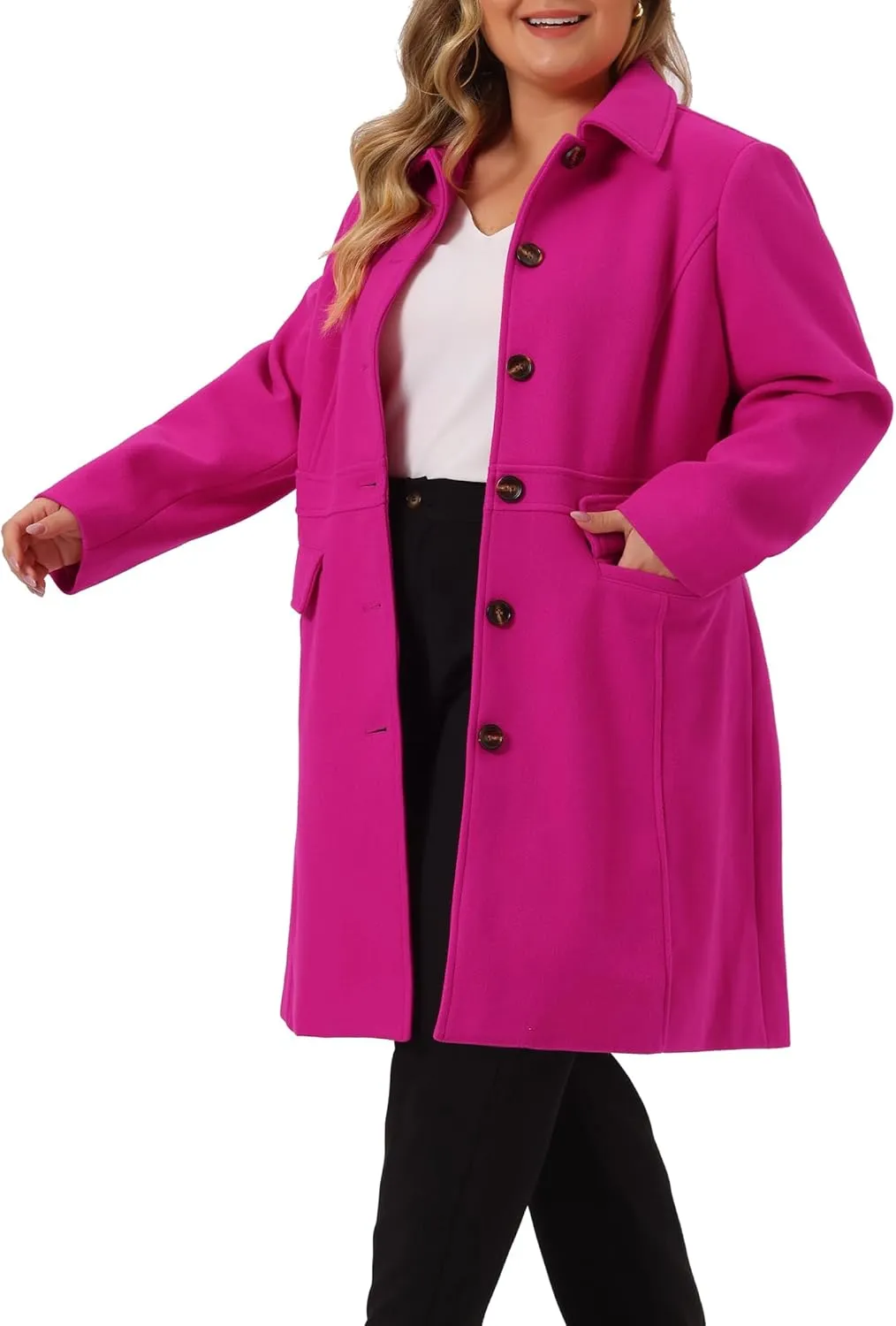 Agnes Orinda Plus Size Coat for Women Peter Pan Collar Single Breasted Winter Long Coats