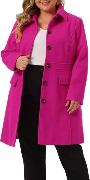 Agnes Orinda Plus Size Coat for Women Peter Pan Collar Single Breasted Winter Long Coats