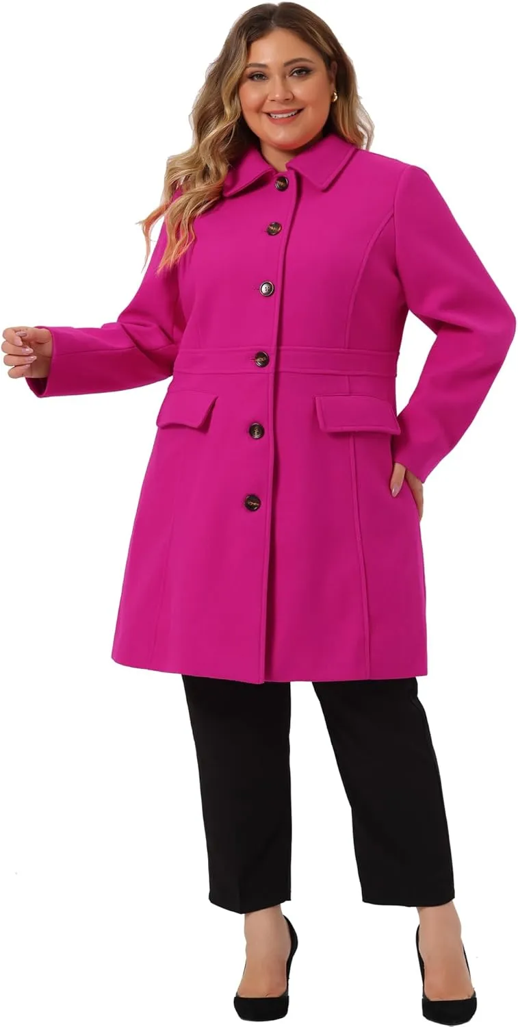 Agnes Orinda Plus Size Coat for Women Peter Pan Collar Single Breasted Winter Long Coats