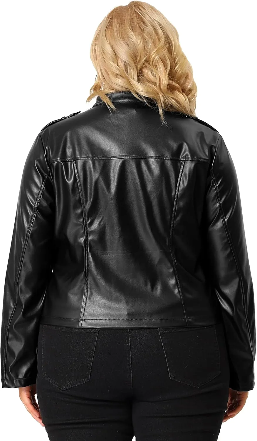 Agnes Orinda Plus Size Jacket for Women Faux Leather Moto Biker Coats Zip Up Halloween Jackets