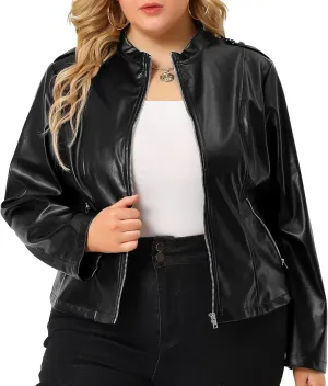 Agnes Orinda Plus Size Jacket for Women Faux Leather Moto Biker Coats Zip Up Halloween Jackets
