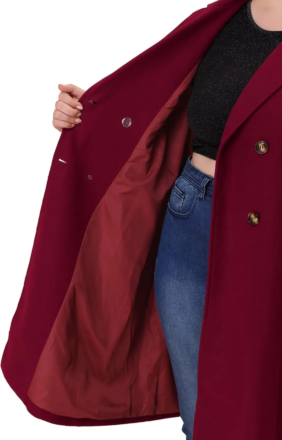 Agnes Orinda Plus Size Long Coats for Women Notched Lapel Winter Warm Double Breasted Coat