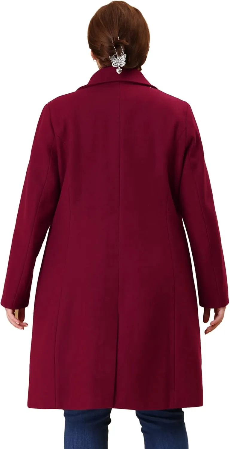 Agnes Orinda Plus Size Long Coats for Women Notched Lapel Winter Warm Double Breasted Coat