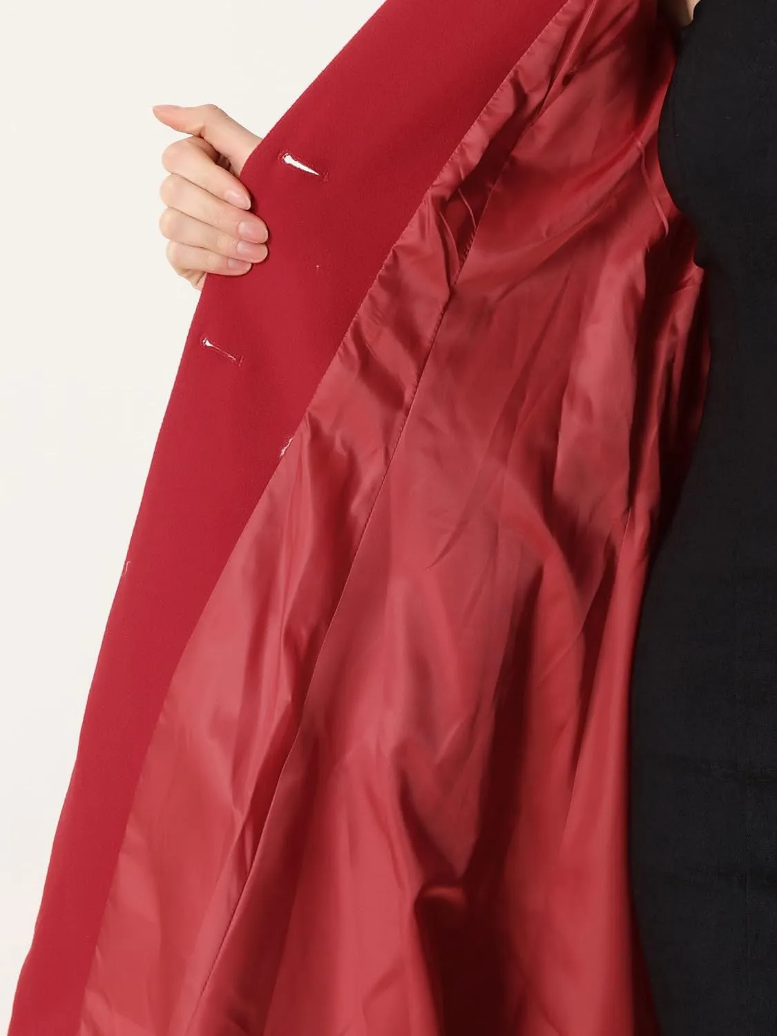 Allegra K Elegant Winter Coat for Women's Collarless Single Breasted Tie Wrap A-Line Swing Coats