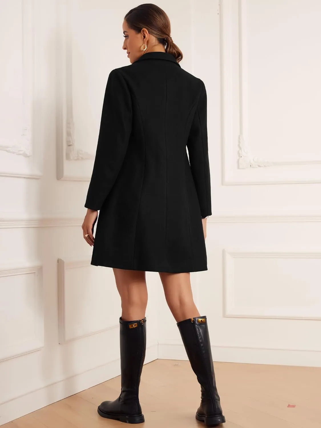 Allegra K Long Coat for Women's Notched Lapel Pockets Double Breasted Long Sleeve Trench Coats