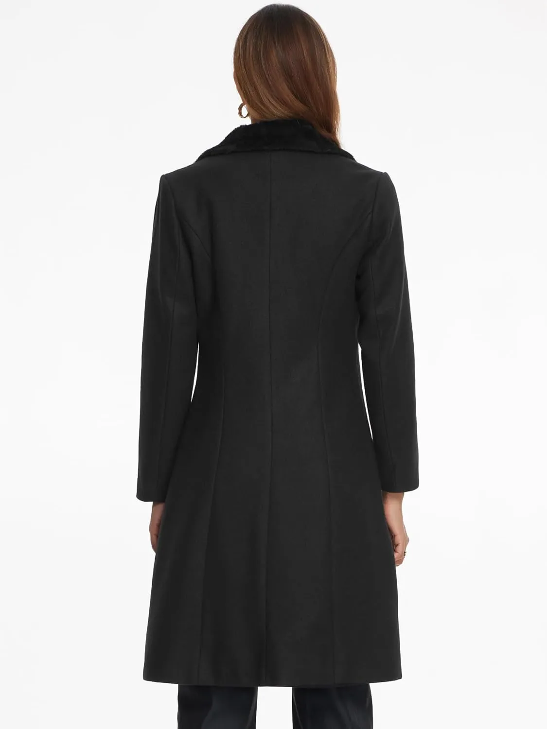 Allegra K Winter Coat for Women's Faux Fur Collar Double Breasted Long Warm Coats