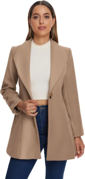 Allegra K Women's Lapel Collar Buttoned Outwear Elegant Work Notch Trench Winter Coats