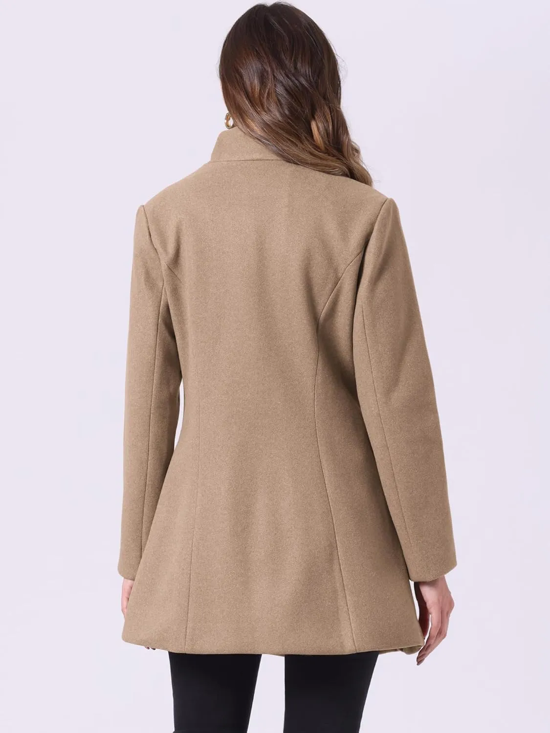 Allegra K Women's Lapel Collar Buttoned Outwear Elegant Work Notch Trench Winter Coats