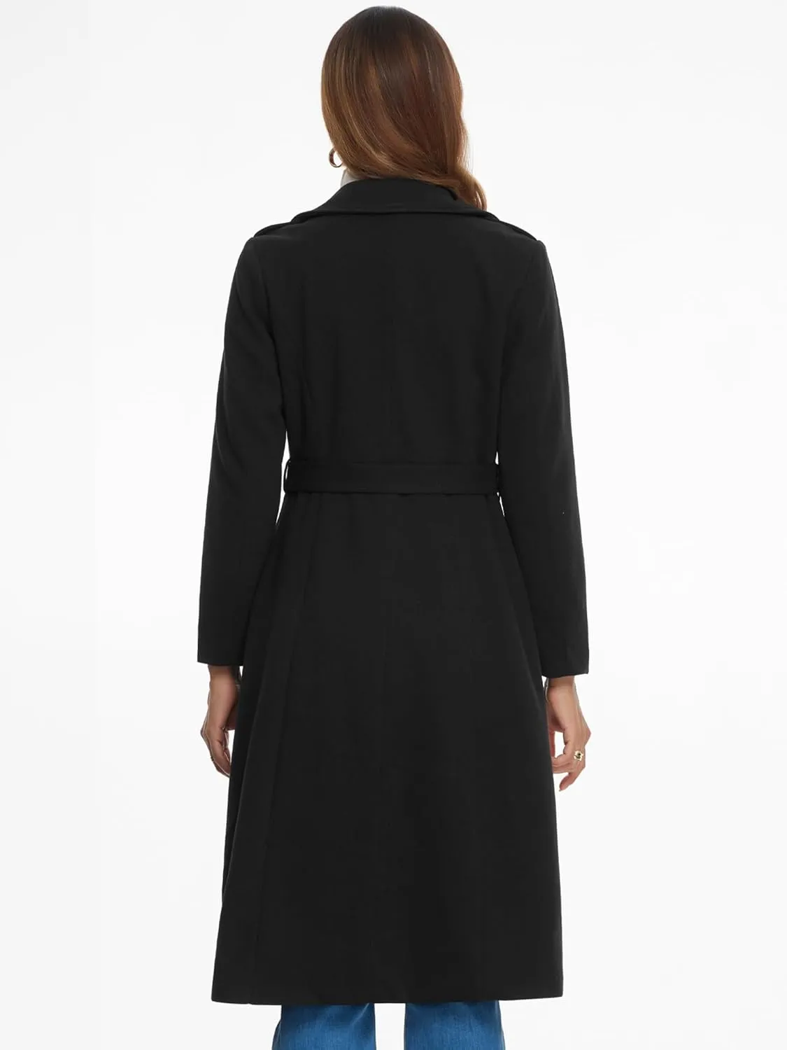 Allegra K Women's Winter Coats Zipper Front Notched Collar Belted Warm Blend Trench Coat