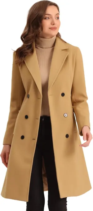 Allegra K Women's Winter Trench Coats Double Breasted Lapel Collar with Belt Long Pea Coat