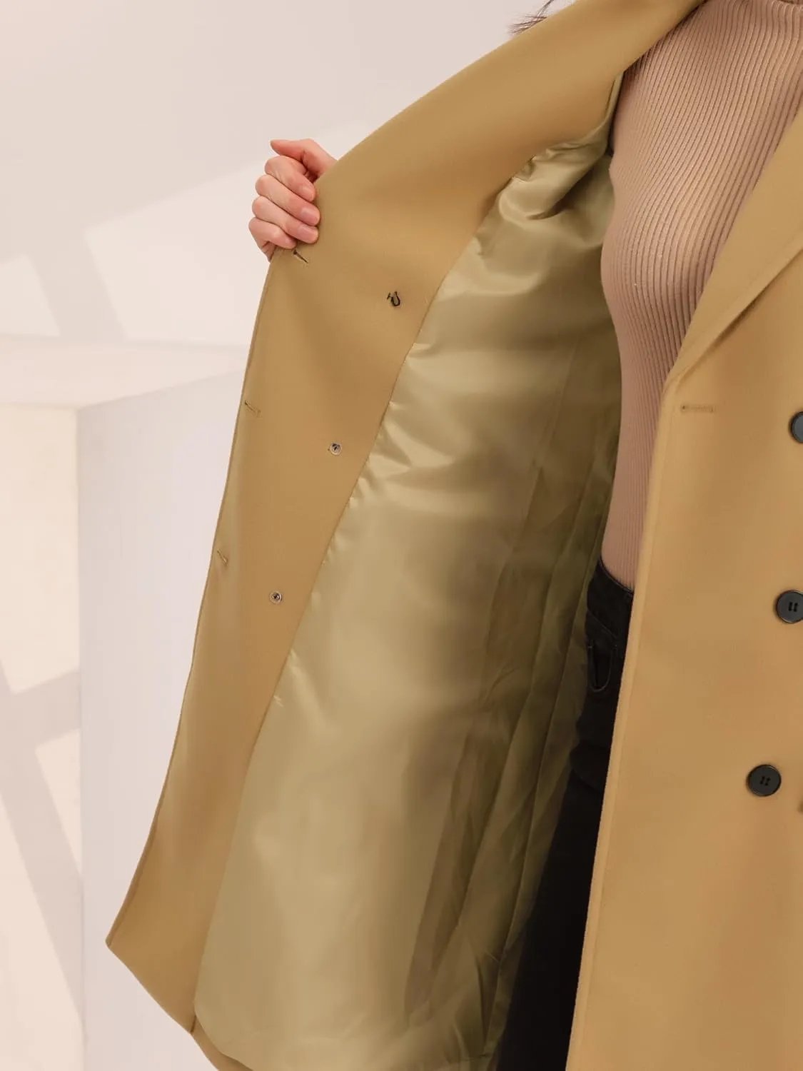Allegra K Women's Winter Trench Coats Double Breasted Lapel Collar with Belt Long Pea Coat