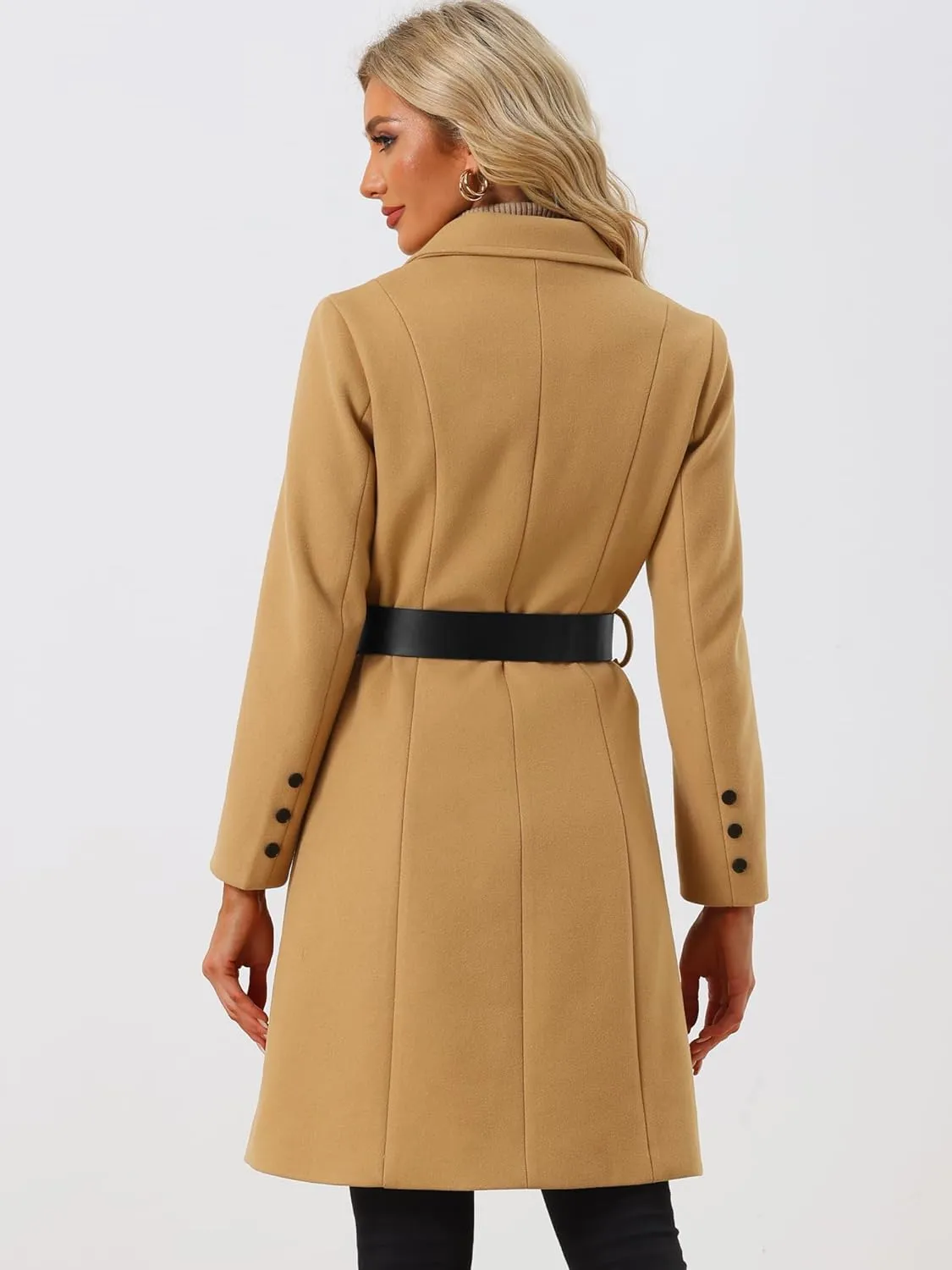 Allegra K Women's Winter Trench Coats Double Breasted Lapel Collar with Belt Long Pea Coat
