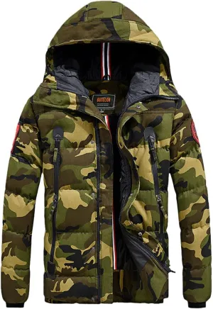 Alloaone Men Winter Jacket Warm Coat Thickens Military Overcoat Army Green Windbreaker Parka Fleece Cotton-Padded