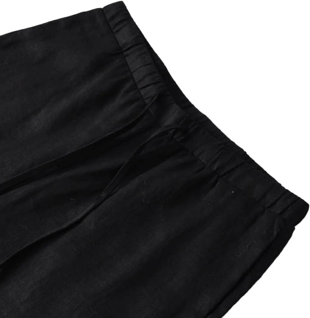 Amazhiyu Men's 100% Linen Summer Casual Elastic Drawstring Loose Pants Pockets