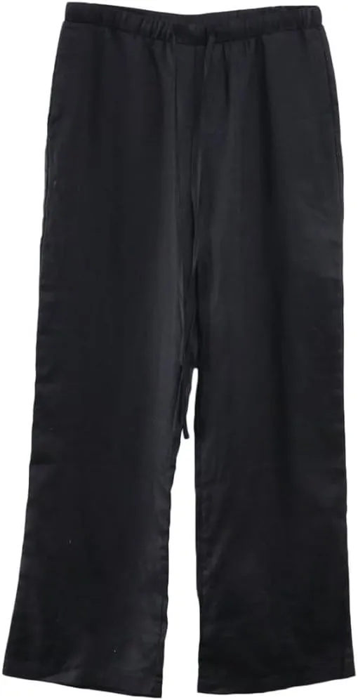 Amazhiyu Men's 100% Linen Summer Casual Elastic Drawstring Loose Pants Pockets