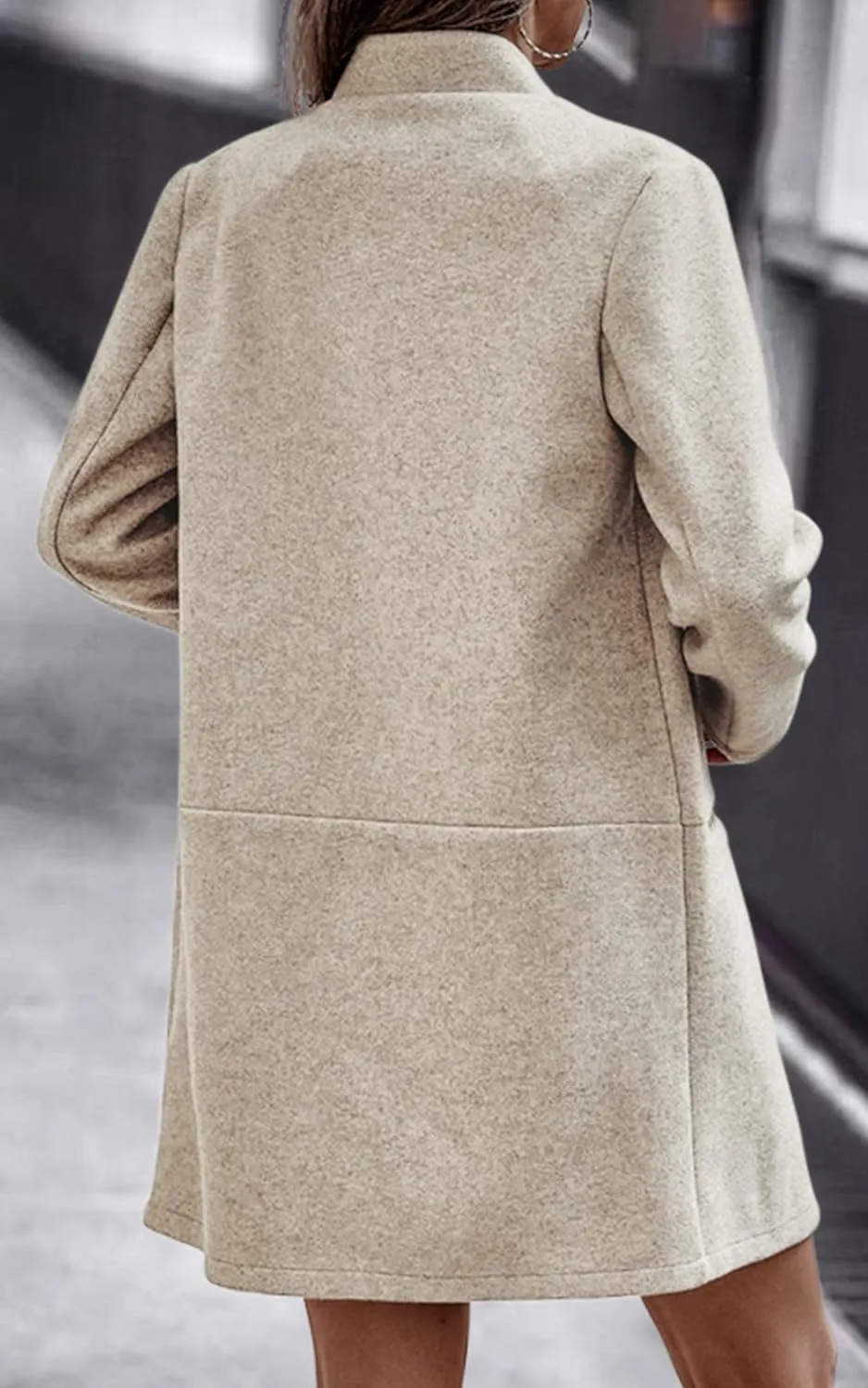 Angashion Womens Coat, Long Sleeve Stand Collar Cardigan Mid-Long Open Front Outwear Overcoat with Zipper Pockets
