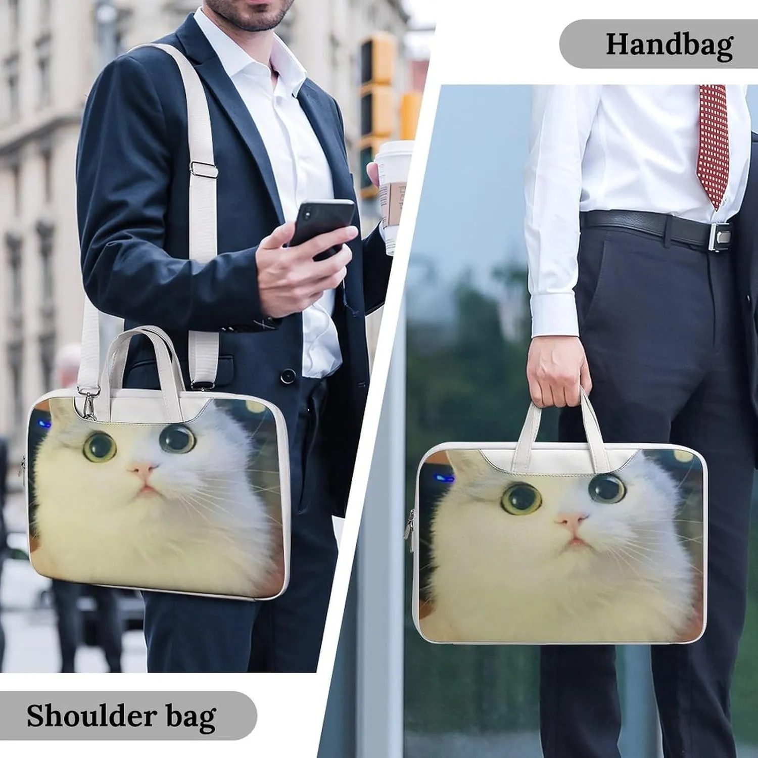Animal Cat Leather Bag Laptop Case Slim Water Resistant Computer Bags with Handle Briefcase for Work