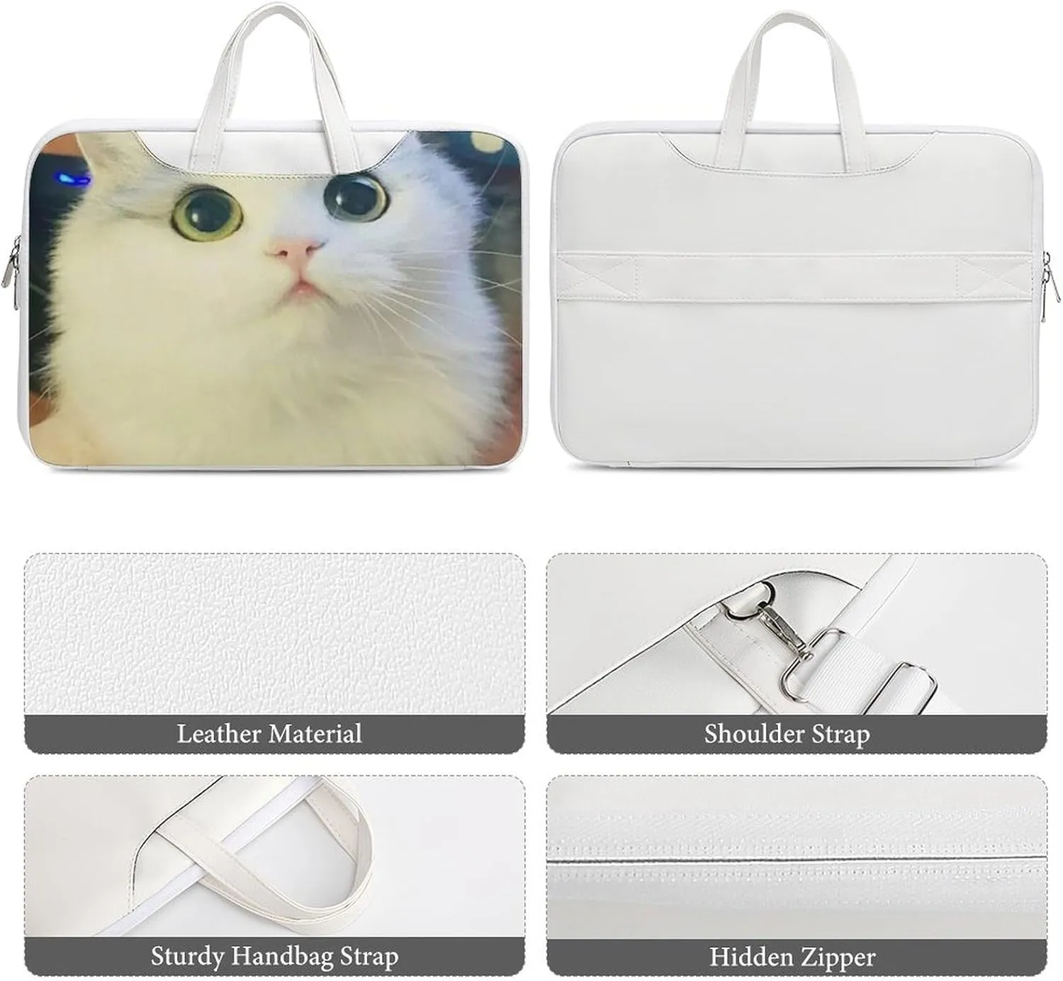 Animal Cat Leather Bag Laptop Case Slim Water Resistant Computer Bags with Handle Briefcase for Work