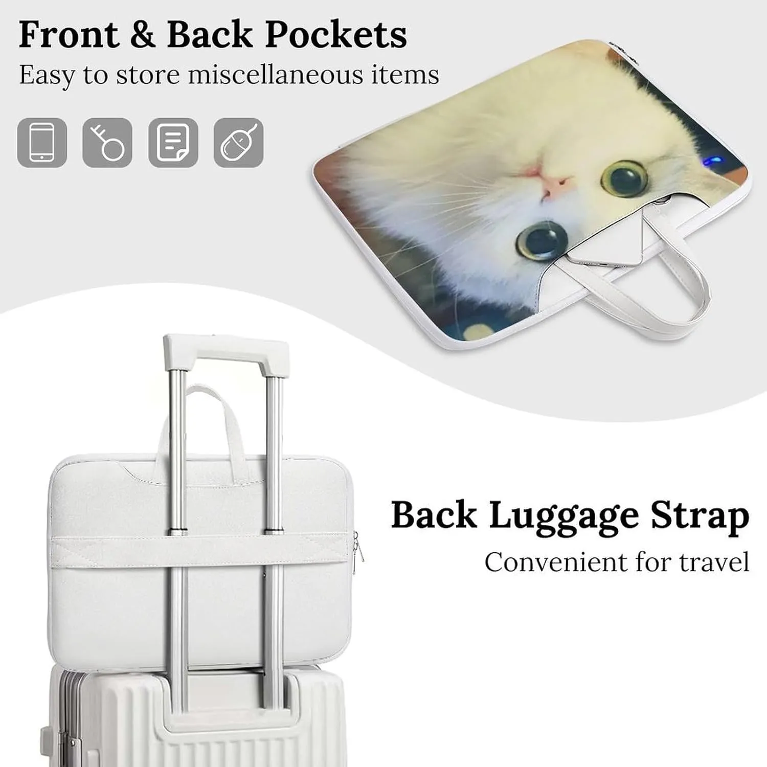 Animal Cat Leather Bag Laptop Case Slim Water Resistant Computer Bags with Handle Briefcase for Work