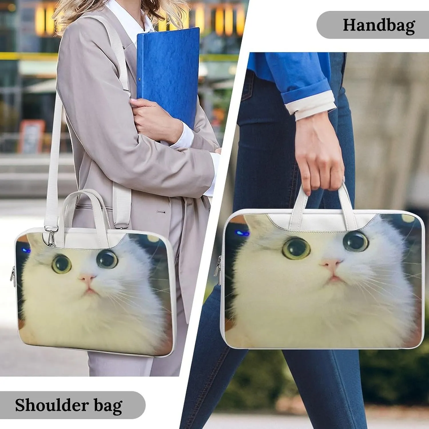 Animal Cat Leather Bag Laptop Case Slim Water Resistant Computer Bags with Handle Briefcase for Work