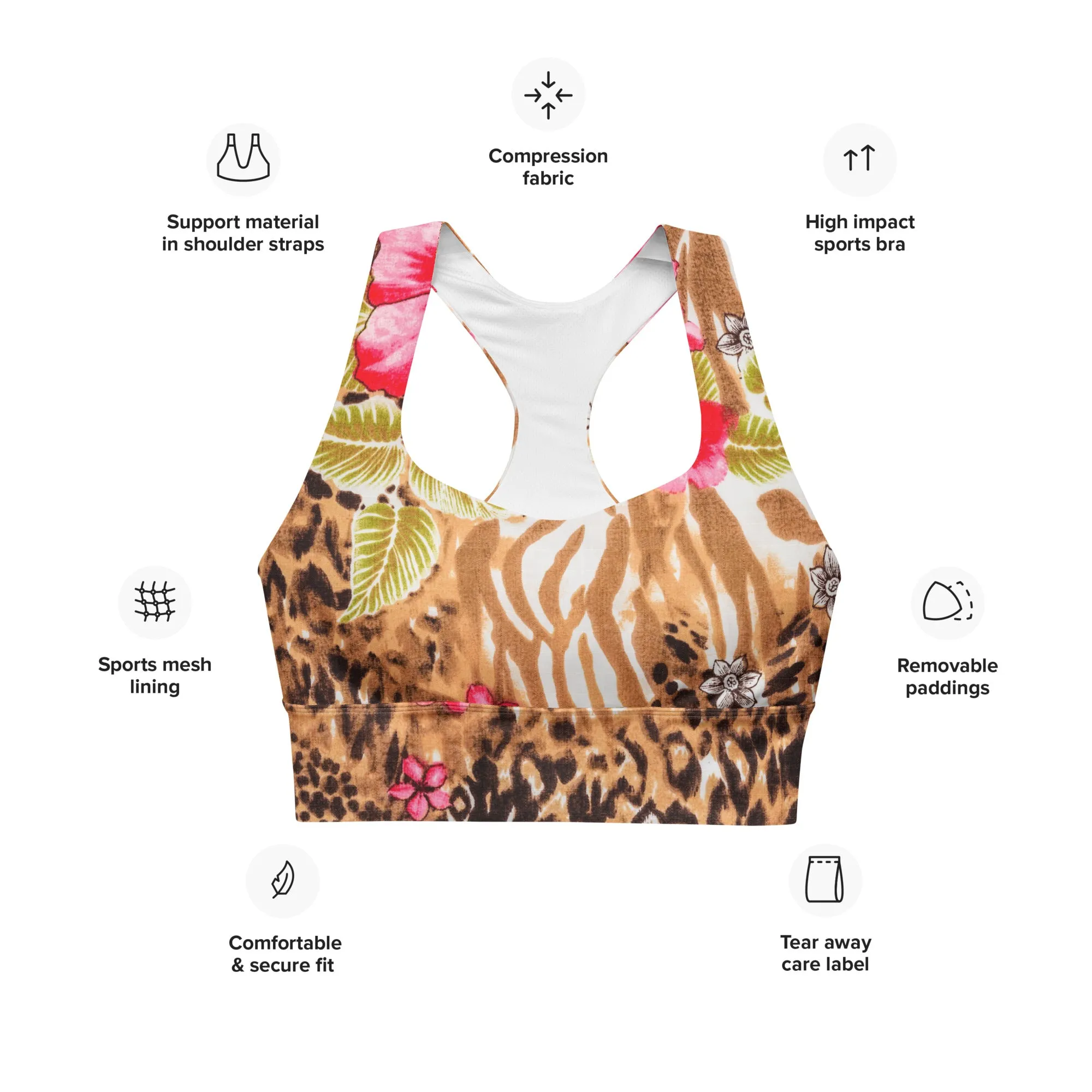 Animal Print Sports Bra Abstract Art Forest Floral, lioness-love