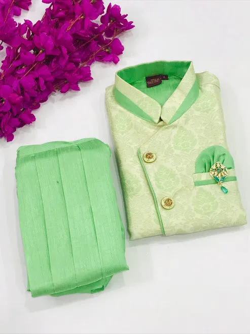 Appealing Green Color Boys Kurta With Pajama Set