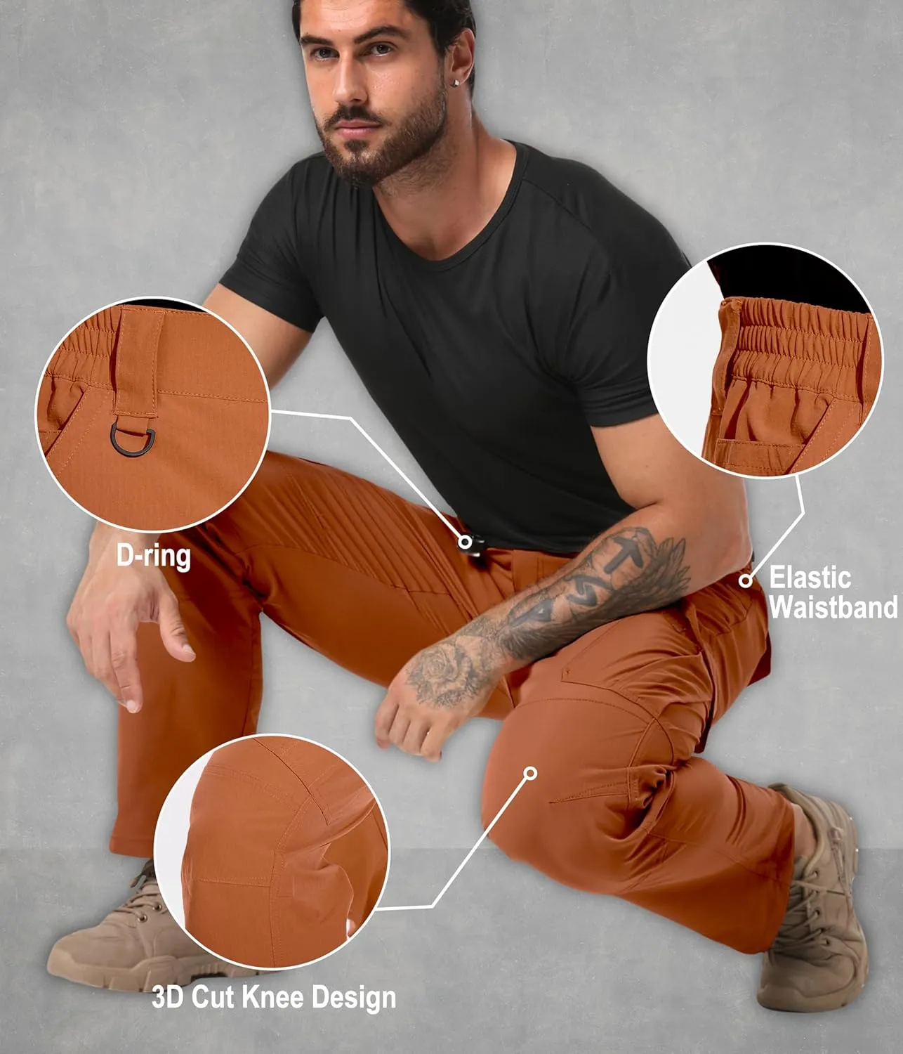 Arunlluta Mens Tactical Pants, Ripstop Water Resistant Cargo Work Pants for Men, Stretch Hiking Pants Lightweight