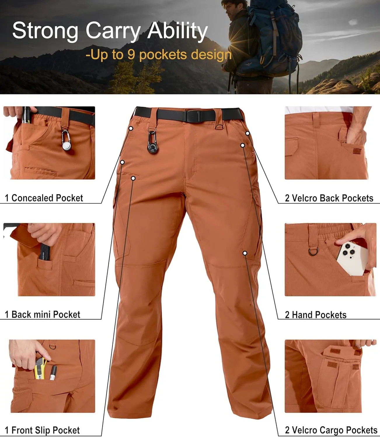 Arunlluta Mens Tactical Pants, Ripstop Water Resistant Cargo Work Pants for Men, Stretch Hiking Pants Lightweight