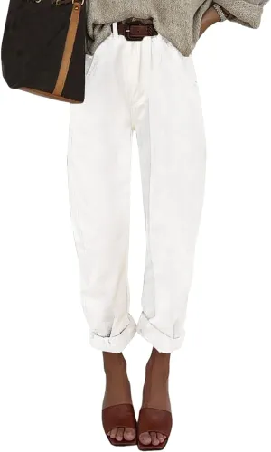 Astylish Womens High Waisted Baggy Jeans Boyfriend Cropped Loose Denim Pants