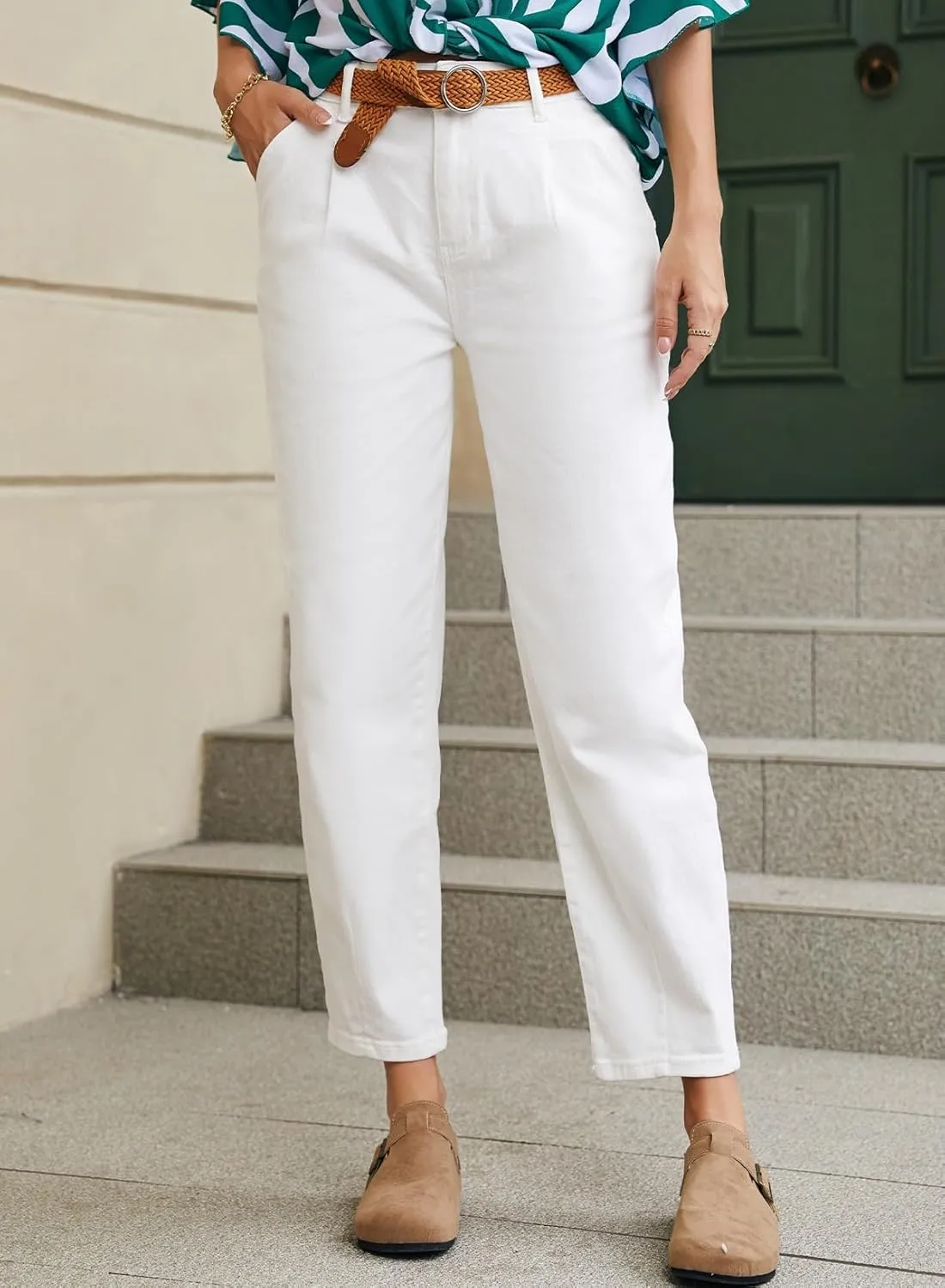 Astylish Womens High Waisted Baggy Jeans Boyfriend Cropped Loose Denim Pants