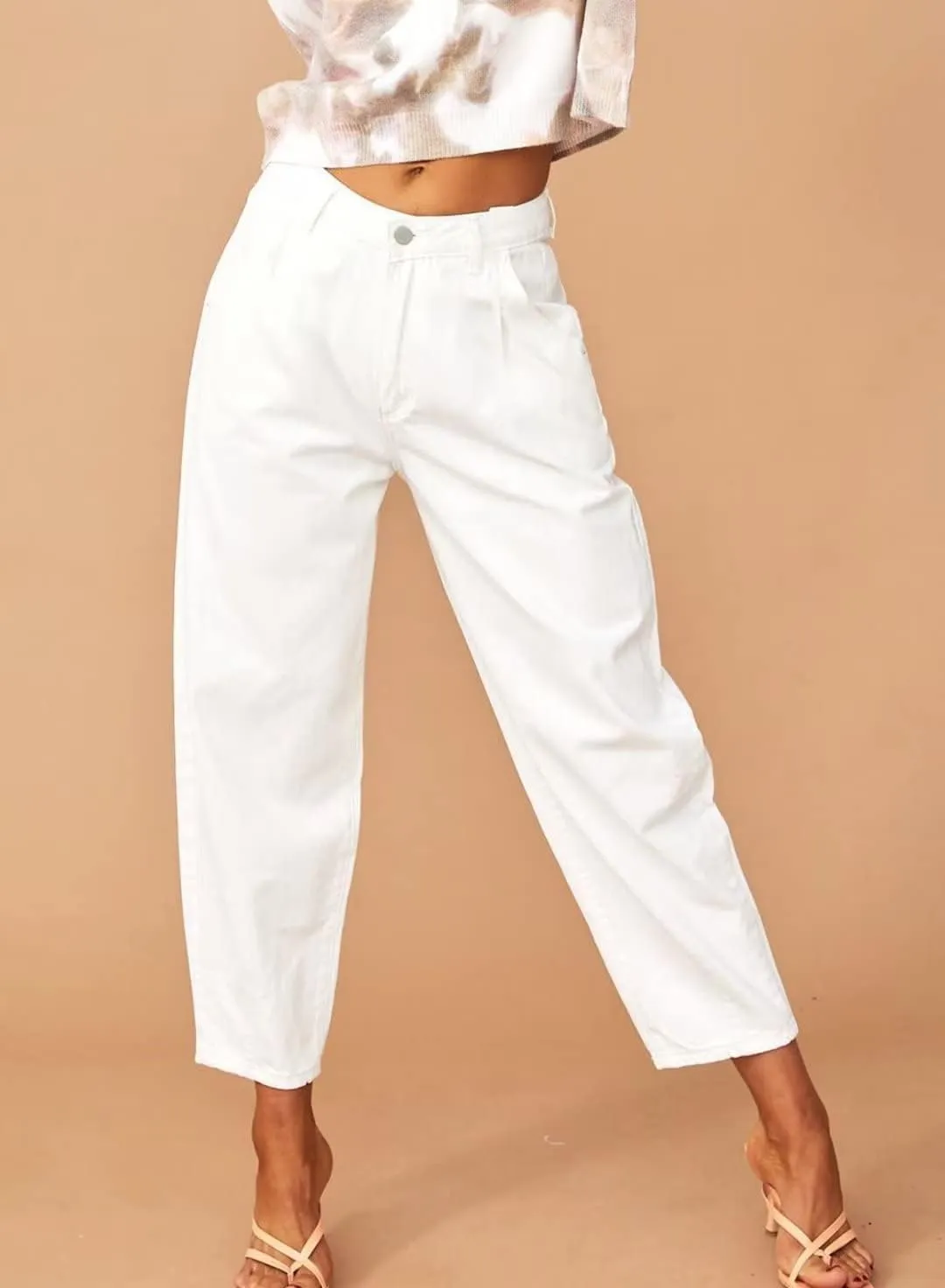 Astylish Womens High Waisted Baggy Jeans Boyfriend Cropped Loose Denim Pants
