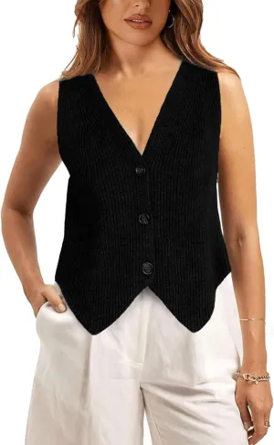 Athlisan Womens Casual V Neck Sweater Vest Sleeveless Button Down Knit Cardigan Vest Tank Tops