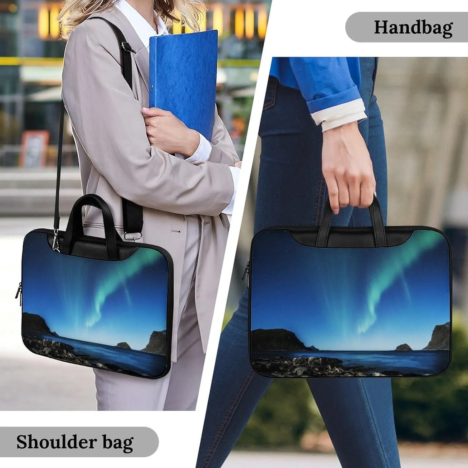 Aurora Borealis Leather Bag Laptop Case Slim Water Resistant Computer Bags with Handle Briefcase for Work