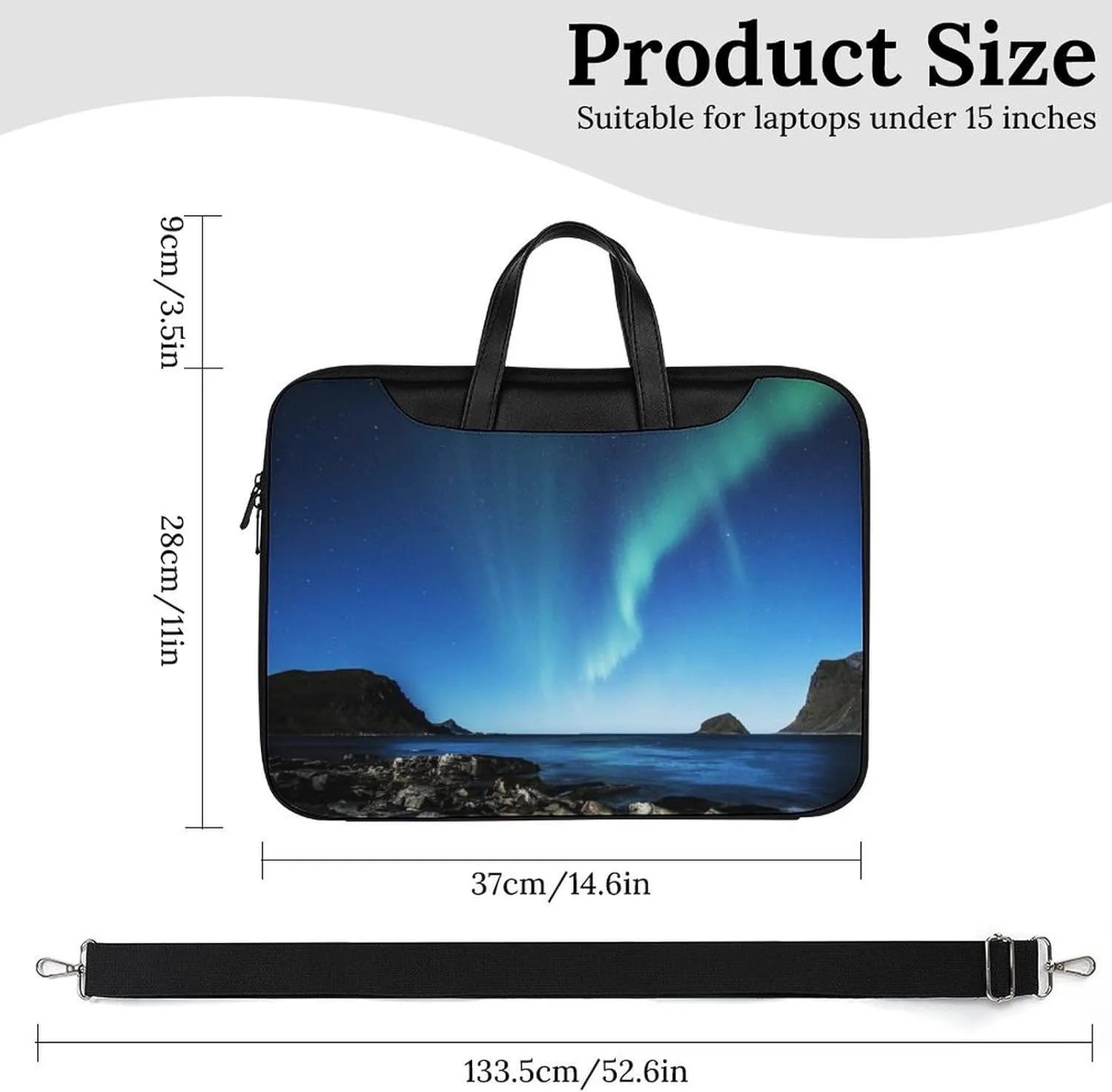 Aurora Borealis Leather Bag Laptop Case Slim Water Resistant Computer Bags with Handle Briefcase for Work