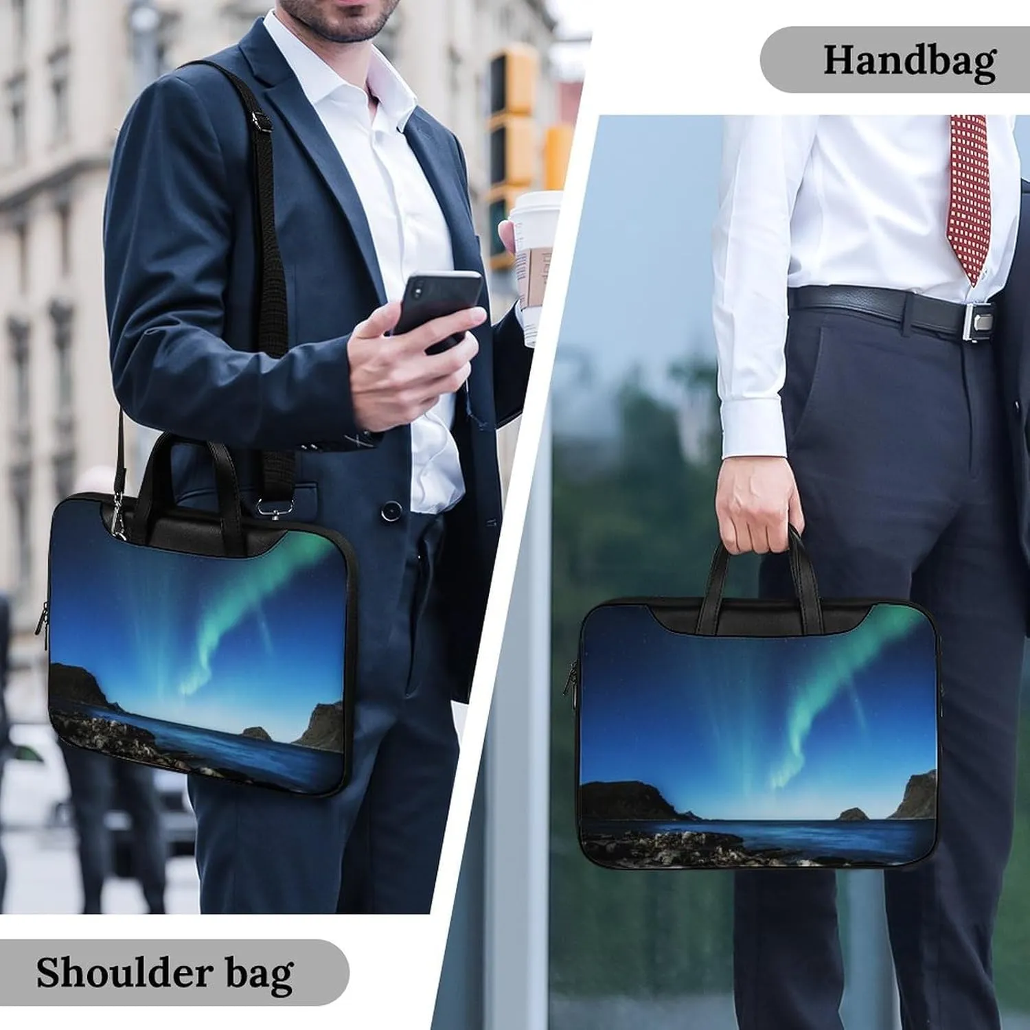Aurora Borealis Leather Bag Laptop Case Slim Water Resistant Computer Bags with Handle Briefcase for Work