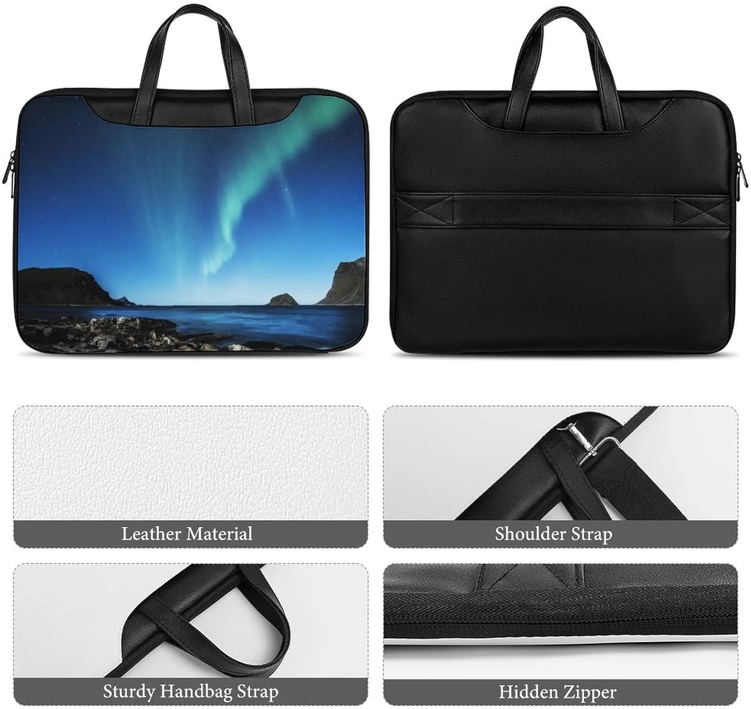 Aurora Borealis Leather Bag Laptop Case Slim Water Resistant Computer Bags with Handle Briefcase for Work