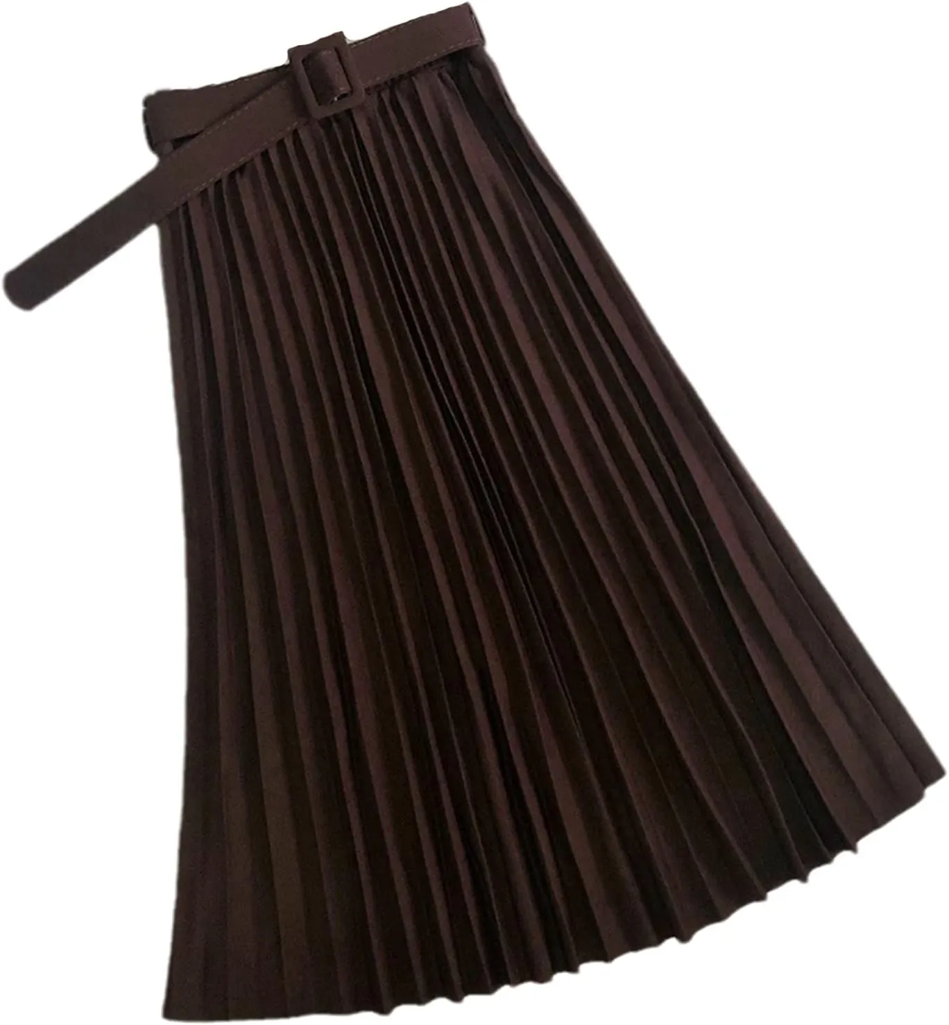 Autumn Winter Women Pleated Skirt Casual Solid All-Match A Line High Waist Midi Long Skirt Female with Belt
