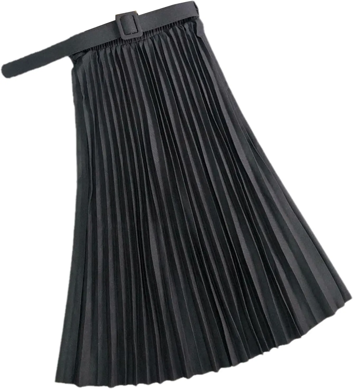 Autumn Winter Women Pleated Skirt Casual Solid All-Match A Line High Waist Midi Long Skirt Female with Belt