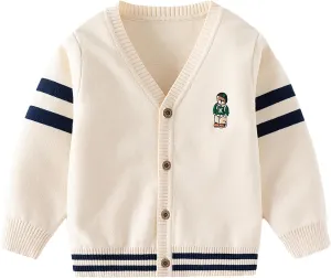 Baby Boys Girls Button Up Cardigan Sweater Dinosaur Full-Zip Long Sleeve V Neck Cartoon Embroidery Coat