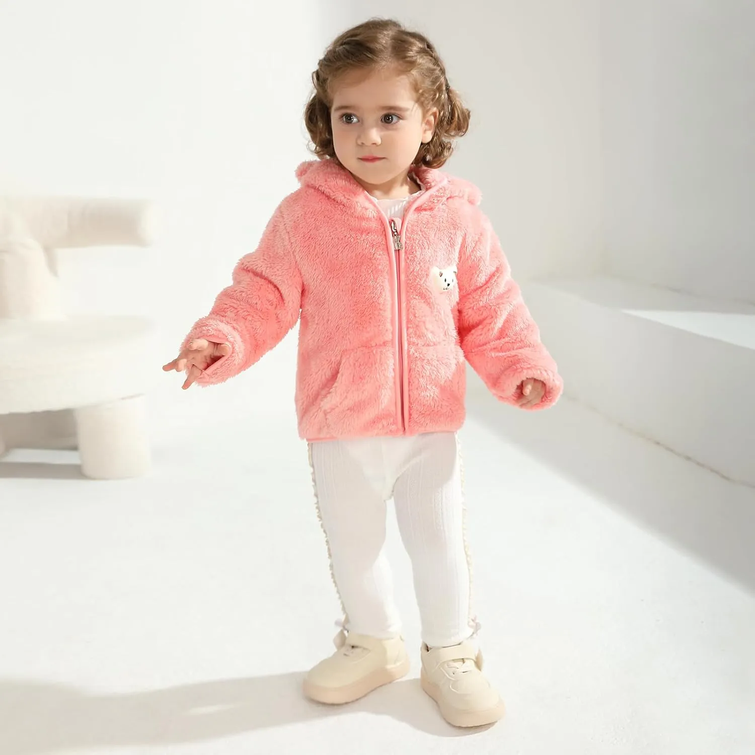 Baby Boys Girls Fleece Jackets Zip Up Hoodies Cute Bear Coats Fall Winter Fuzzy Jacket Newborn Boys Girls Outwear