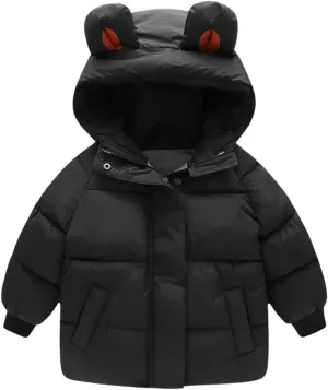 Baby Girls Boys' Winter Fleece Jackets with Hooded Toddler Cotton Dress Warm Padded Jacket Coat Outer (Black, 3-4 Years)