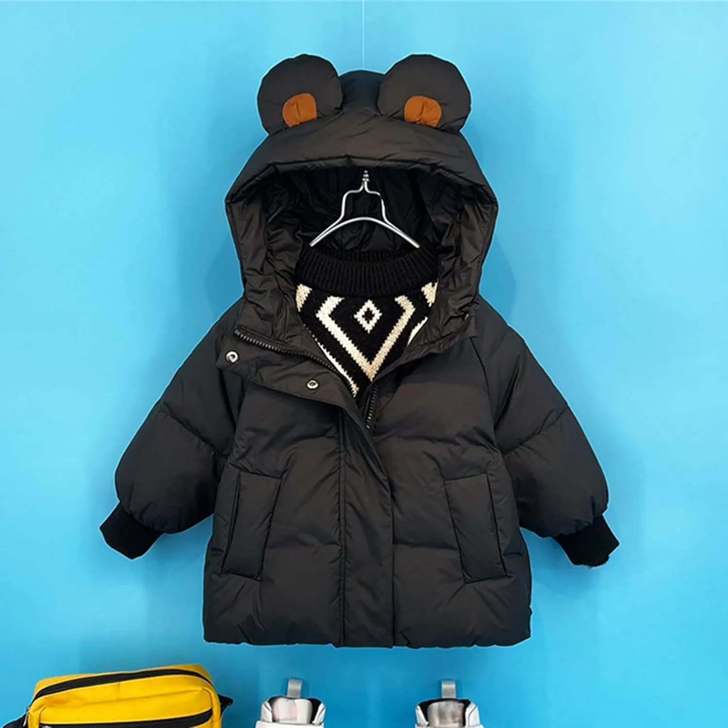 Baby Girls Boys' Winter Fleece Jackets with Hooded Toddler Cotton Dress Warm Padded Jacket Coat Outer (Black, 3-4 Years)