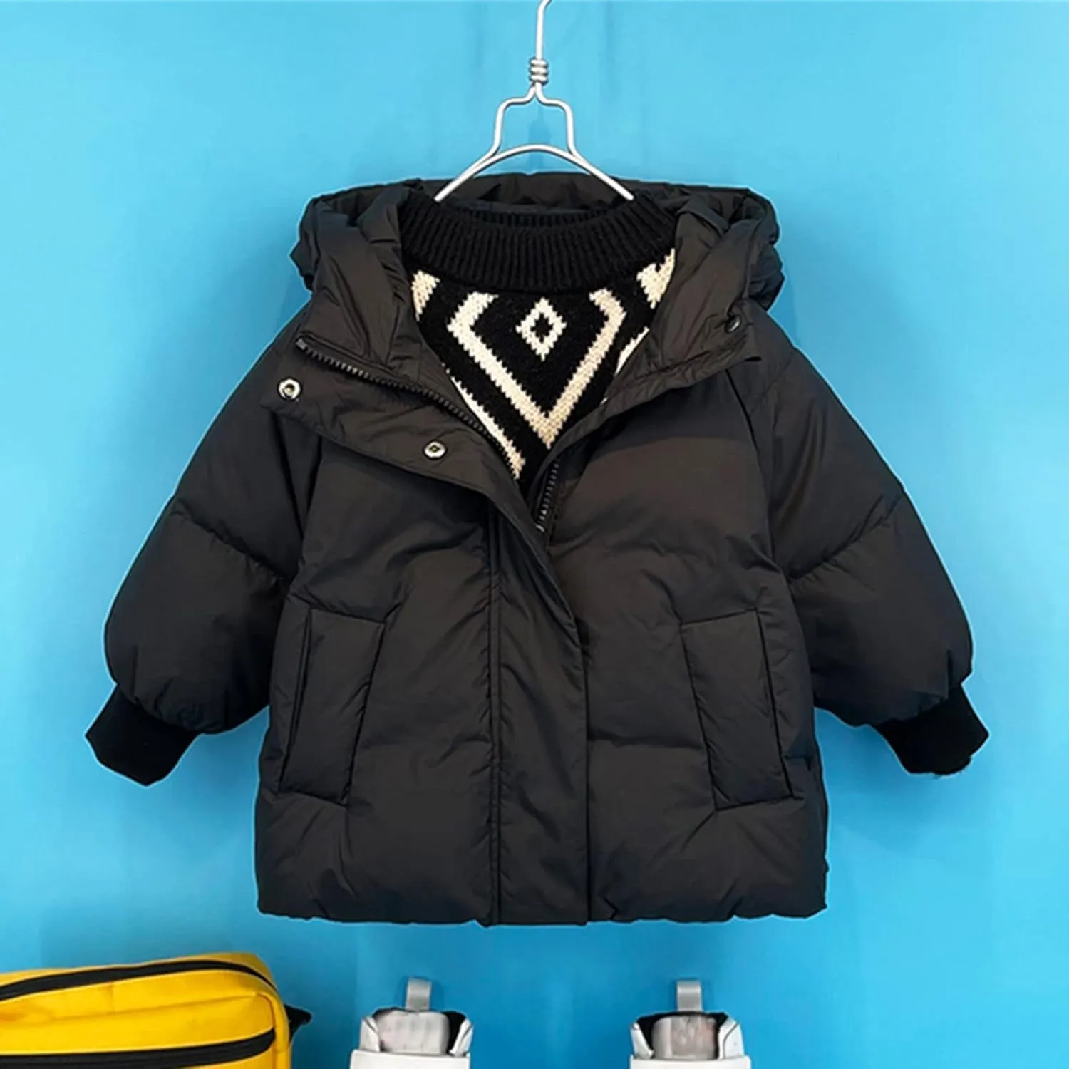 Baby Girls Boys' Winter Fleece Jackets with Hooded Toddler Cotton Dress Warm Padded Jacket Coat Outer (Black, 3-4 Years)