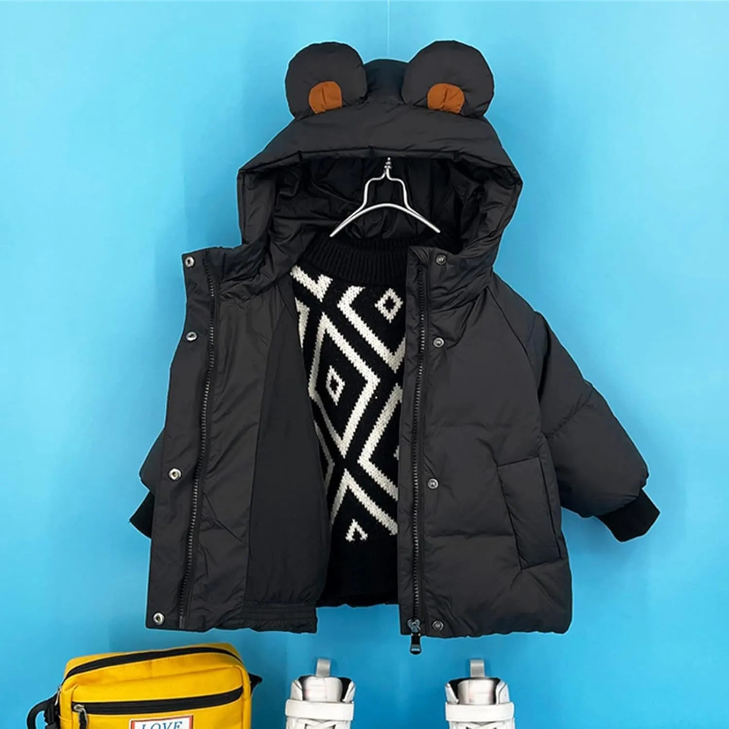 Baby Girls Boys' Winter Fleece Jackets with Hooded Toddler Cotton Dress Warm Padded Jacket Coat Outer (Black, 3-4 Years)