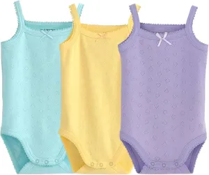 Baby Girls Spaghetti Strap Bodysuit Sleeveless Baby Tank Top Cotton Baby One-Pieces Pack of Summer Baby Clothes Outfit