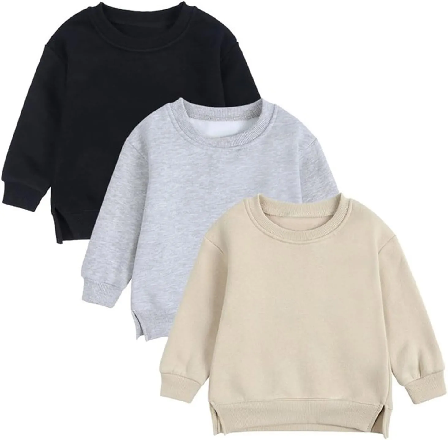 Baby Toddler Boys Fleece Sweatshirt Crewneck Long Sleeve Cotton Pullover Kids Solid Casual Sport Sweatshirts Sweater Tops