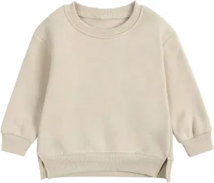 Baby Toddler Boys Fleece Sweatshirt Crewneck Long Sleeve Cotton Pullover Kids Solid Casual Sport Sweatshirts Sweater Tops