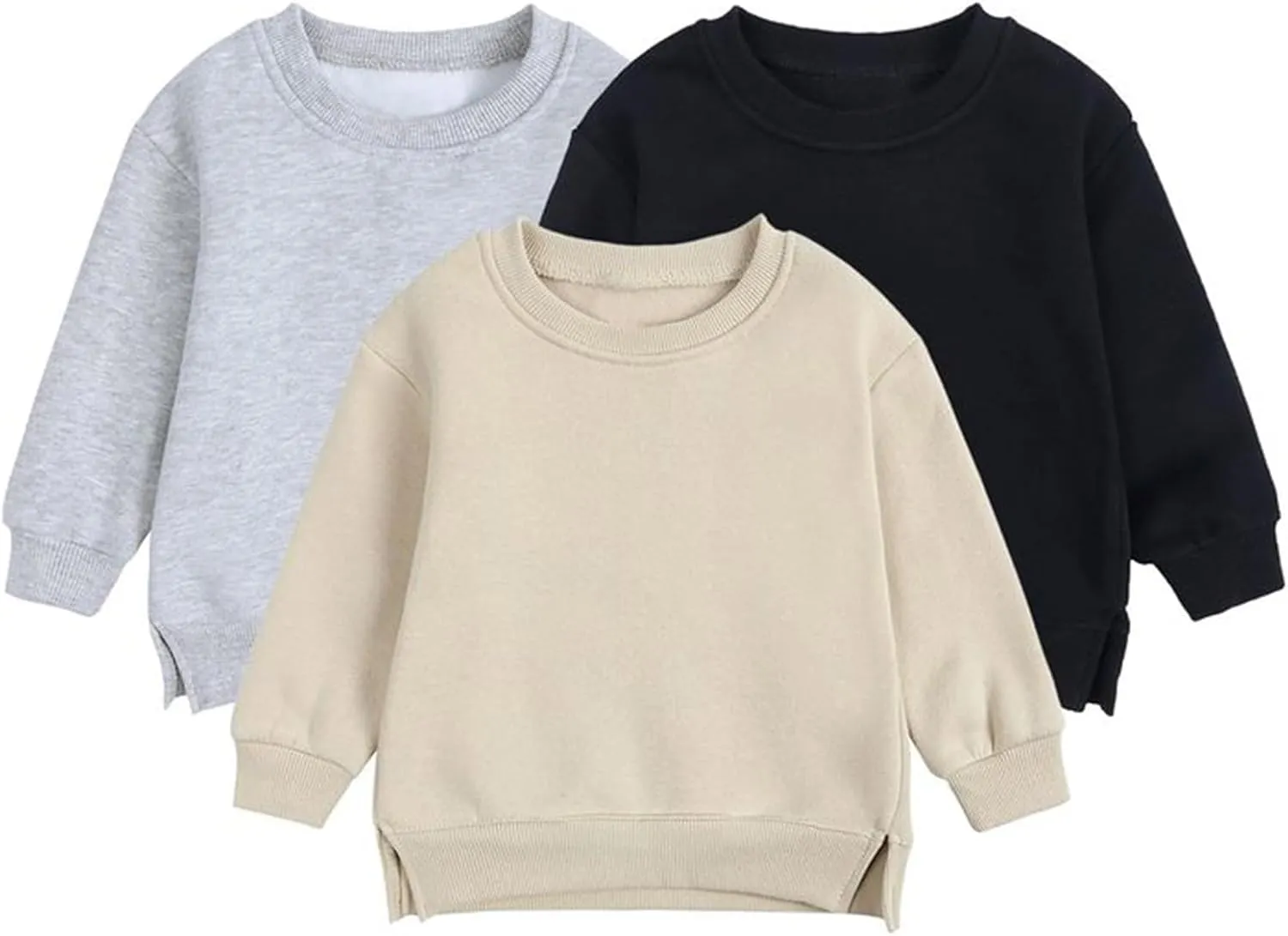 Baby Toddler Boys Fleece Sweatshirt Crewneck Long Sleeve Cotton Pullover Kids Solid Casual Sport Sweatshirts Sweater Tops