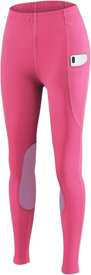 baleaf Girls Riding Pants Kids Equestrian Breeches Knee-Patch Zip Pocket Horseback Tights